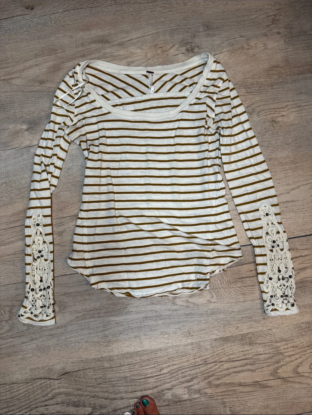 Free People Cotton Tuscaloosa Hard Candy Striped Crochet Cuff Long Sleeve sz XS